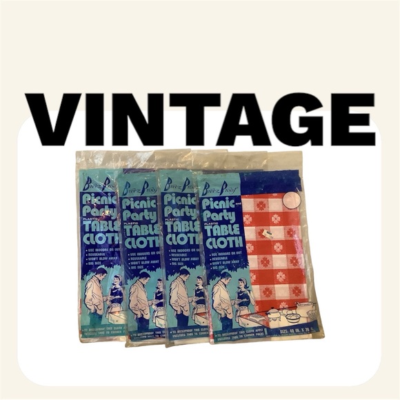 Vintage Lot 4 Breez Proof Re-Usable Picnic Party Table Cloth 40" x 78” Checkered - Picture 2 of 9